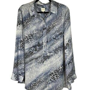 Chico Blouse Size (3) XL Gray and Black Animal Patterned Chiffon